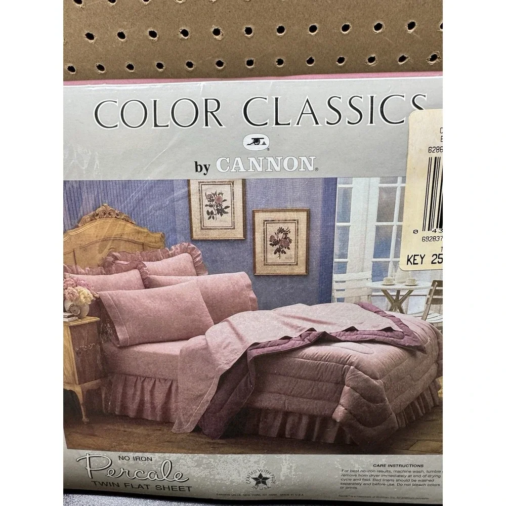 Vintage Cannon Color Classics Percale‎ Twin Flat Sheet Berry Pink USA New 1993
